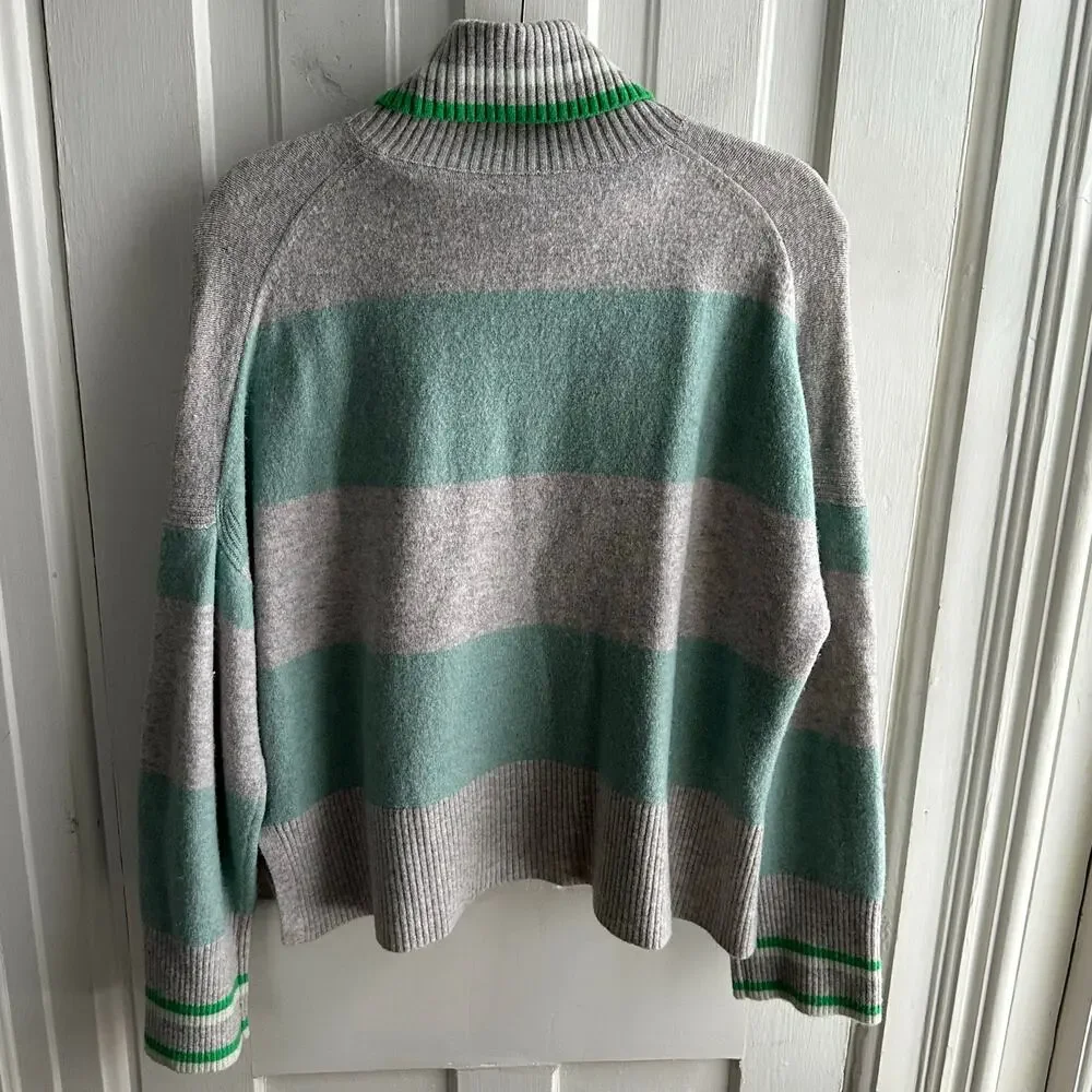 J. Crew Striped Turtleneck Sweater Gray & Mint Green Wool Alpaca